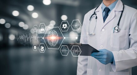 Ai brain scan shows neural network analysis for medical diagnosis now.