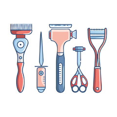 Shaving Razors and Barber Tools Vector Set – Straight Razors, Safety Razors, Electric Trimmers, and Grooming Icons