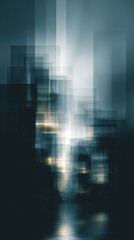 Obraz premium Abstract vertical graphic design with spaced dark blue rectangular boxes and sharp edges, creating a modern technical border element for digital layouts or presentations