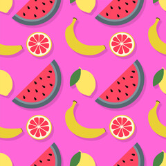 Seamless Summer Fruit Pattern. Vector Background