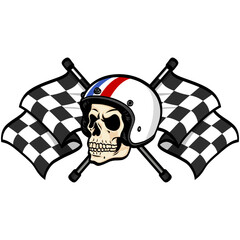 Skull Wearing Helmet Crossed Flags Vintage Retro Style Racing Vector Illustration