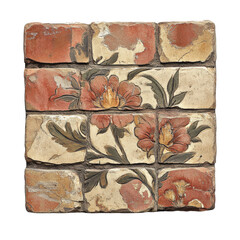 Aged floral mural tile set isolated on transparent background