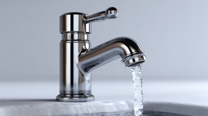 Realistic close-up of a modern faucet sanitary mixer on a clean sink with white background, showcasing sleek design and high-quality materials for bathroom and kitchen use