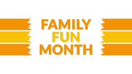 Family Fun Month In and Out text from split line animation on a White background.