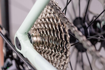 New bicycle chain, macro photo, details, fragment