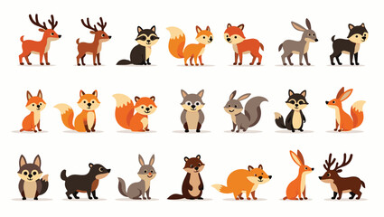 Fototapeta premium Colorful flat vector cartoon animal silhouettes collection – cute wild, domestic, aquatic, jungle, fantasy, and forest animals in minimalist kid-friendly style on white background