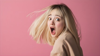 一人で驚きと衝撃を表現する美しい女性十Generative AI