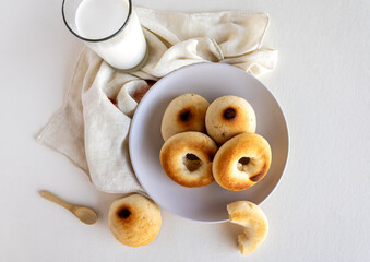 Colombian pandebono freshly baked on rustic background