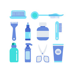 Personal hygiene icon set – solid style grooming, sanitation, and skincare symbols for daily routines: toothbrush, toothpaste, soap, shampoo, razor, comb, deodorant, nail clipper. See Less