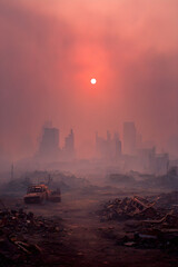 Fototapeta premium Impact of Warfare on the Environment: A Landscape Devoid of Life Due to Pollution and Destruction