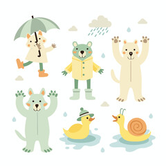 Obraz premium Colorful flat vector cartoon animal silhouettes collection – cute wild, domestic, aquatic, jungle, fantasy, and forest animals in minimalist kid-friendly style on white background