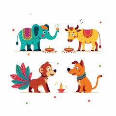 Fototapeta premium Colorful flat vector cartoon animal silhouettes collection – cute wild, domestic, aquatic, jungle, fantasy, and forest animals in minimalist kid-friendly style on white background