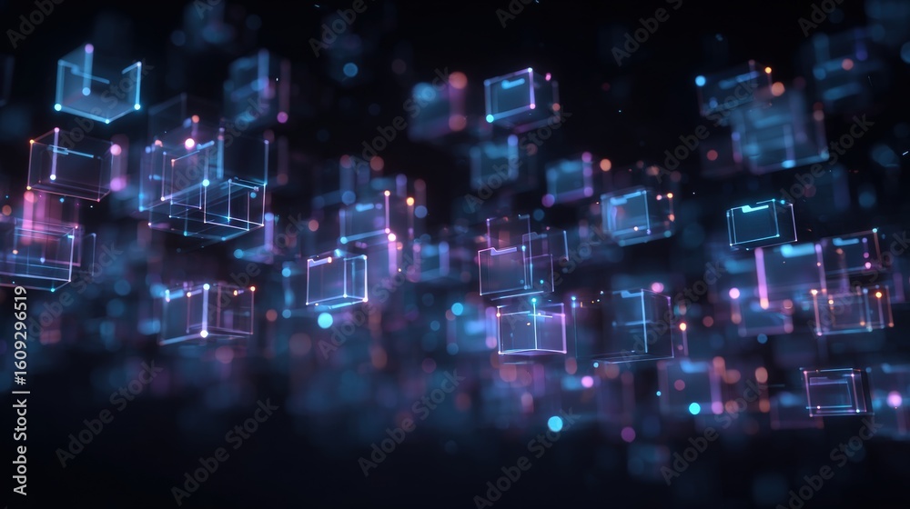Poster abstract network grid with files and folders, futuristic software interface, digital document manage