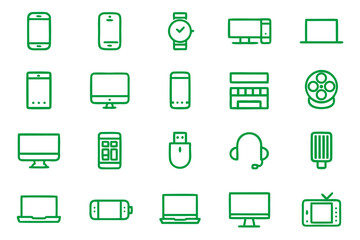 Modern computer technology line art icons representing digital innovation data processing and network connectivity for tech focused projects