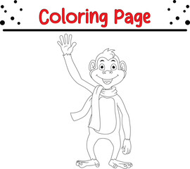 Cute Monkey Jungle Animal Coloring Page for kids