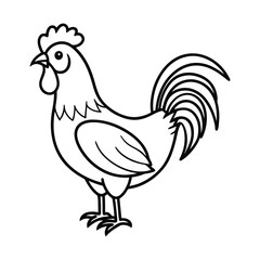 Simple black and white cartoon rooster illustration