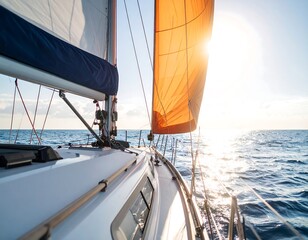Sailing into the serene horizon a radiant day on the shimmering tranquil sea scape