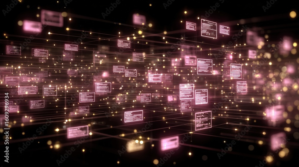 Aufkleber abstract network grid with files and folders, futuristic software interface, digital document manage