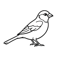 Simple black and white line drawing of a small bird