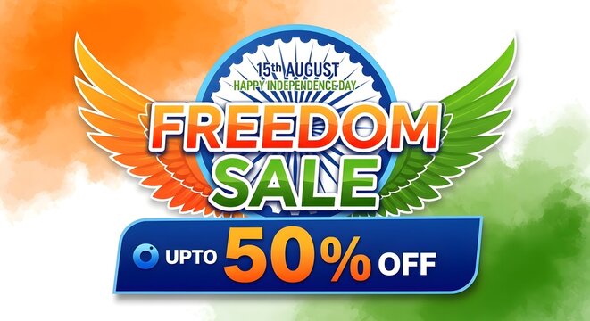 Freedom Sale Poster with Up to 50% Off Offer