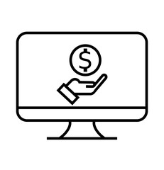 a man holding  a dollar with laptop computer icon