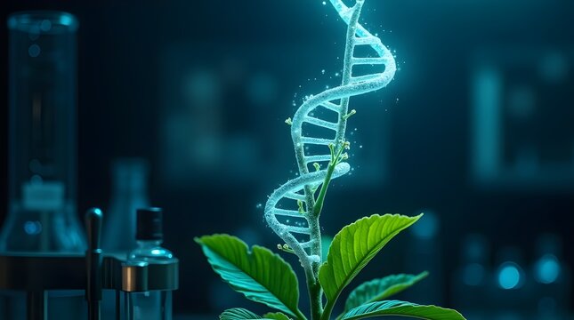 DNA Helix Growing from a Plant Stem