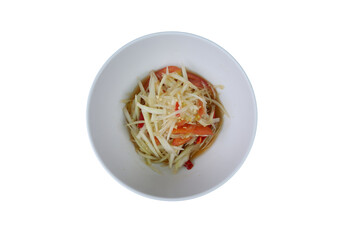 Fresh Papaya Salad in a White Bowl on a Transparent Background