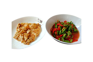 Delicious Papaya Salad with beans and omelet, delicious of Thai food  