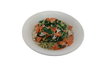 Delicious Bowl of Noodles with Vegetables on a White Background