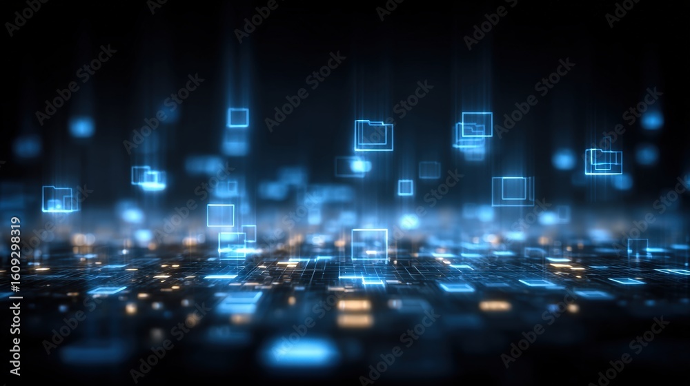 Aufkleber abstract network grid with files and folders, futuristic software interface, digital document manage