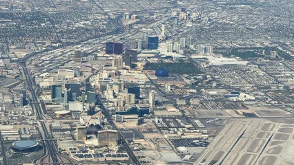 Fototapeten Las Vegas Downtown Las Vegas Nevada in USA Looking Through Window Aerial View Landing.  © NoonVirachada