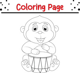 Happy Monkey Jungle Animal Coloring Page for kids