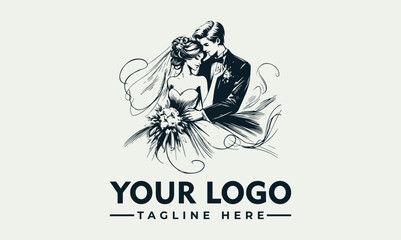 Vintage-style logo featuring a loving couple in wedding attire, symbolizing a wedding or marriage.