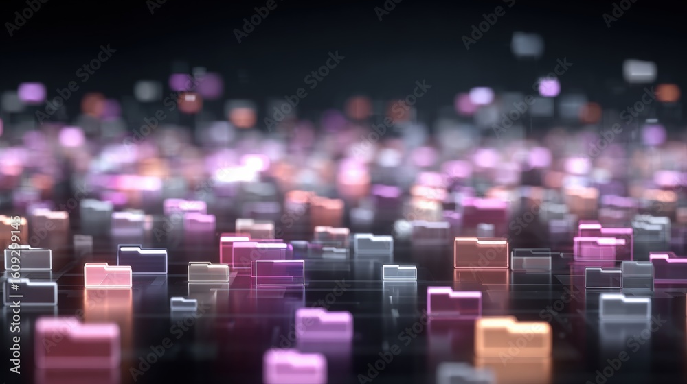 Poster abstract network grid with files and folders, futuristic software interface, digital document manage