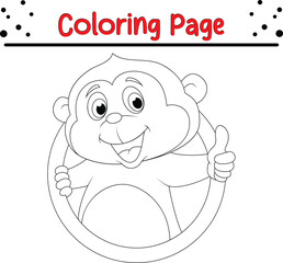 Happy Monkey Jungle Animal Coloring Page for kids