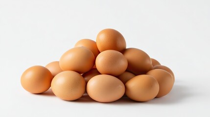 A pile of eggs on a white background, captured in high resolution with professional color grading, clean sharp focus, high-key lighting, and full details for clear visual presentation.
