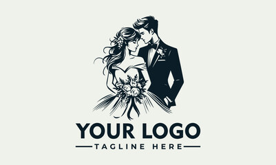 Elegant logo design featuring a romantic couple in wedding attire.