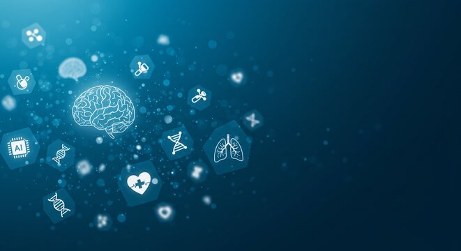 Glowing brain icon symbolizes ai diagnosis of neurological conditions. - Powered by Adobe
