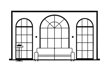 Living Room With Black Metal Frame Windows