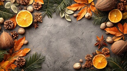 Fototapeta premium Festive fall arrangement on a gray background