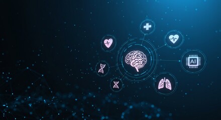 Brain analysis with ai shows the human mind connected to medical data points.