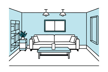 Living Room With Aquamarine Color Theme