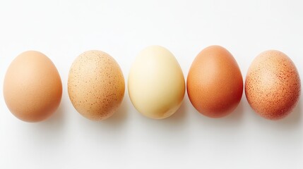 A pile of eggs on a white background, captured in high resolution with professional color grading, clean sharp focus, high-key lighting, and full details for clear visual presentation.
