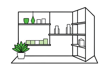 Green Accent Room With Simple Shelves And Plants