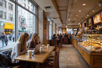 bustling coffee shop environment captures dynamic enjoyment of coffee lovers as they savor their favorite brews
