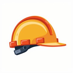 Safety helmet in yellow color with red accents and technology features  