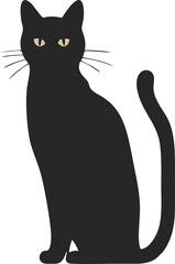 A dark silhouette of a sitting cat with whiskers, on a white background.