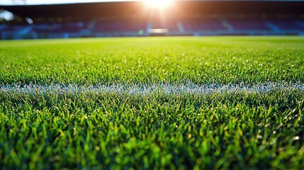 Field of grass and white line under bright sunlight