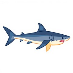 Obraz premium Cartoon shark swimming in the ocean with a friendly expression 
