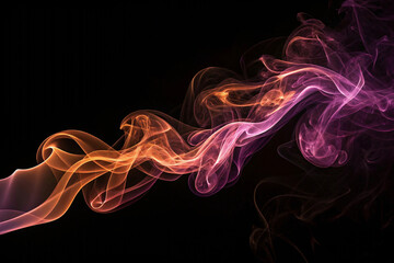 Orange to purple gradient smoke creates flowing waves with rich color transitions, showing warm to cool spectrum in elegant undulating movement patterns.